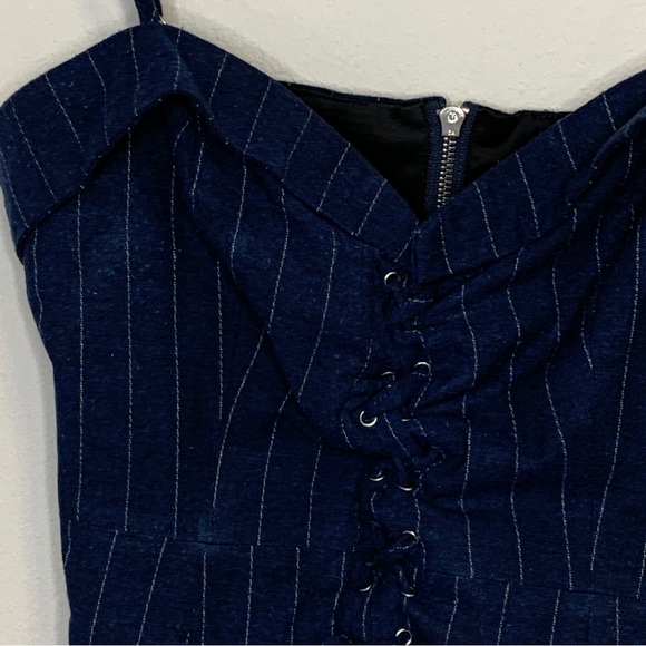Farrow Navy Blue Pinstripe Corset Crop Top Size S - Picture 3 of 9